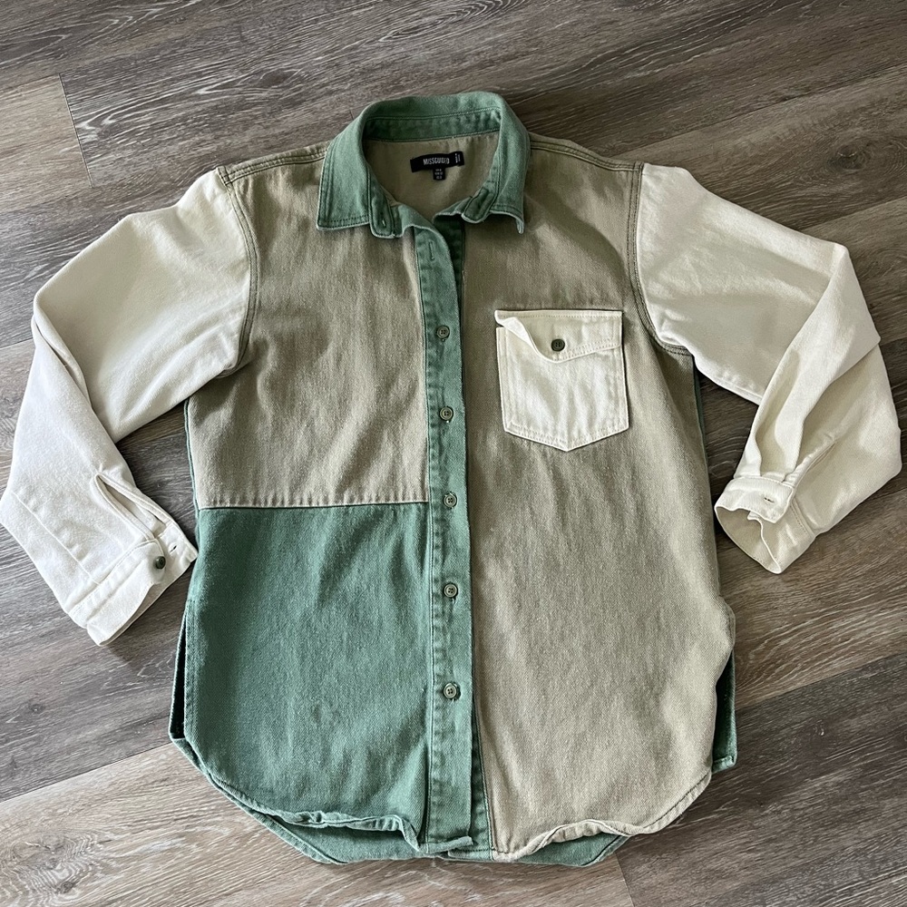 Missguided Sage Green and Cream Colorblock Shirt